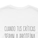 Women's Workout T-Shirt - "Críticas de Proteína" | Stylish & Motivational Activewear