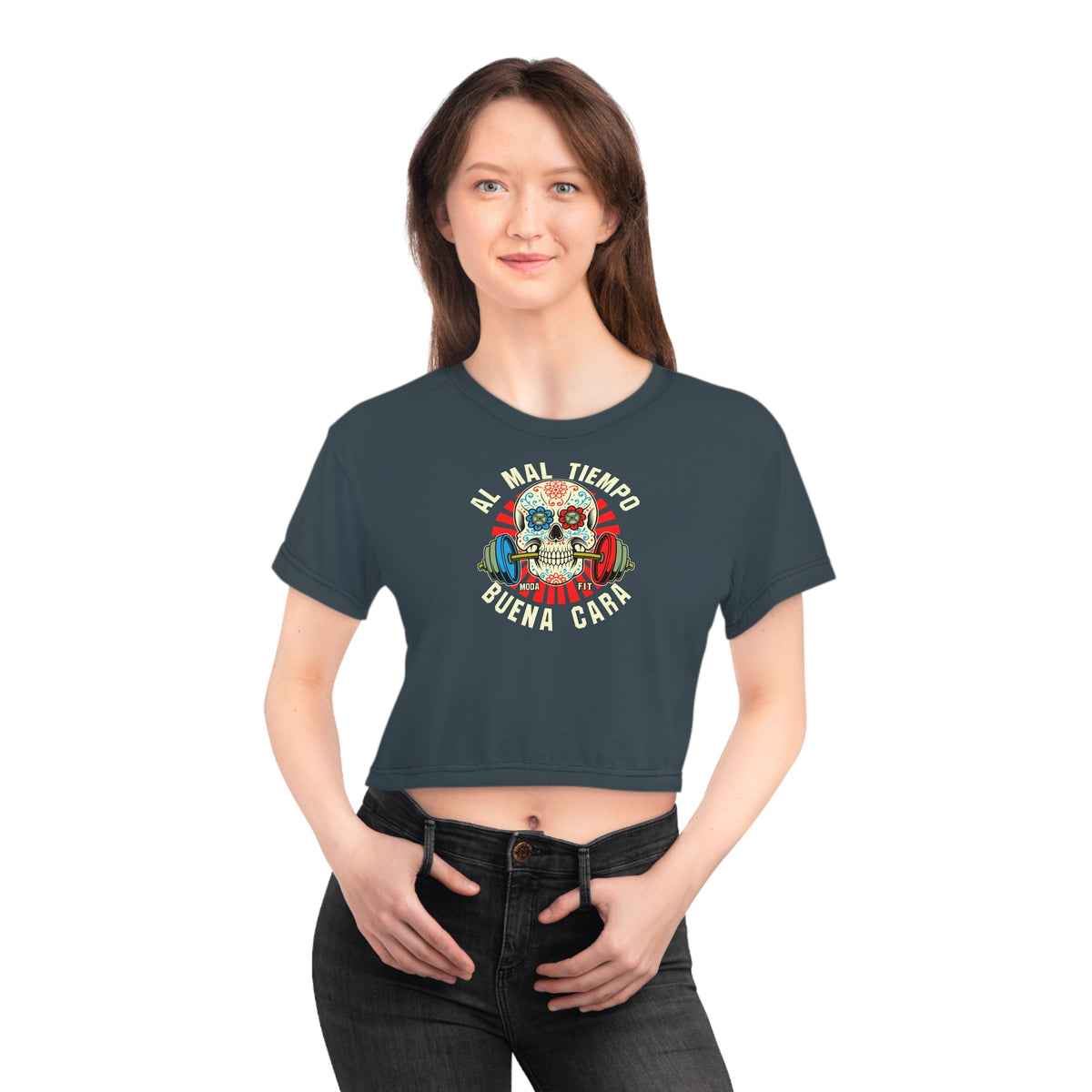 Camiseta Crop Top de Entrenamiento para Mujer - "A Mal Tiempo, Buena Cara" | Estilo y Motivación en Ropa Deportiva