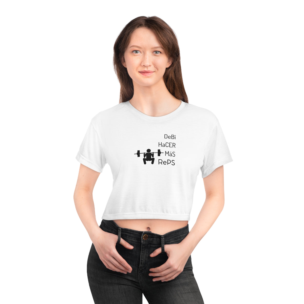 Women's Workout Crop Top - "DeBi HaCER MaS RePS" | Fun Hispanic & Latina Gym Apparel